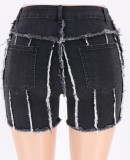 Fall Fashion Black Line Raw Edge High Waist Jeans Shorts