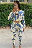 Winter Wholesale Print Letter Round Neck Long Sleeve Crop Top And Pant 2 Piece Outfits