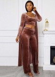 Winter Casual Brown Vest And Long Sleeve Rope And Pant 3 Piece Set