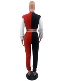 Winter Wholesale Sportswear Red Contrast Button Open Long Sleeve Top And Pant Two Piece Set