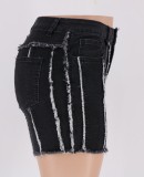 Fall Fashion Black Line Raw Edge High Waist Jeans Shorts