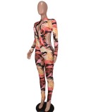 Fall Sexy Print Hollow Out Long Sleeve Jumpsuit