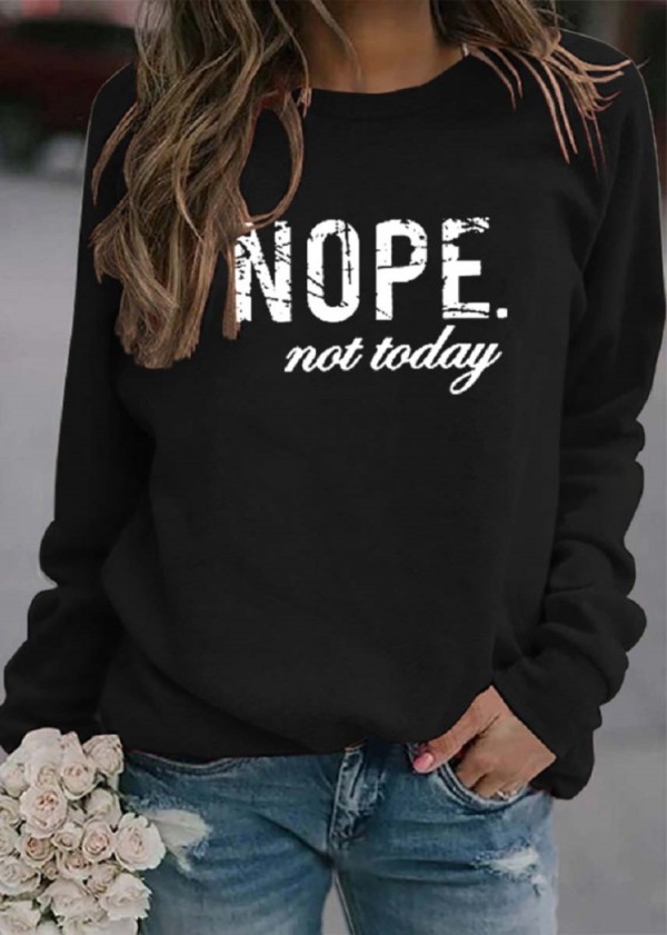 Winter Plus Size Cusual Black Letter Print Round Neck Long Sleeve T-Shirt