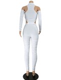 Fall Sexy White Cut Out Long Sleeve Crop Top And Pant Wholesale 2 Piece Outfits