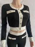 Winter Wholesale 2 Piece Outfits Black Contrast White Long Sleeve Top And Pant Set