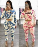 Winter Wholesale Print Letter Round Neck Long Sleeve Crop Top And Pant 2 Piece Outfits