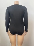 Winter Plus Size Sex Black V Neck Long Sleeve Bodysuit