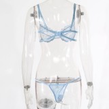 Sexy Blue Lace Hollow Out Bra and Panty Lingerie Set