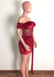 Winter Red Velvet Strapless Ruched Mini Club Dress
