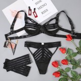 Sexy Black Hollow Out Stripes Bra and Panty Galter Lingerie Set