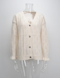 Winter Casual Light Pink Hollow Out Button Up Cardigan Sweater
