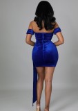 Winter Blue Velvet Strapless Ruched Mini Club Dress
