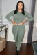 Winter Green Knitting Side Slit Hood Top and Pants Wholesale Womens 2 Piece Sets