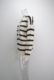 Winter Casual Black and Khaki Stripes Button Up Loose Sweater