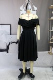 Winter Black Sweetheart Vintage Pleated Long Bridemaid Dress