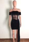 Winter Black Velvet Strapless Ruched Mini Club Dress