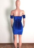 Winter Blue Velvet Strapless Ruched Mini Club Dress