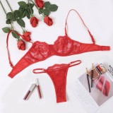 Sexy Red Floral Bra and Panty Lingerie Set