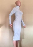 Winter Grey Turtleneck Full Sleeve Long Bodycon Dress