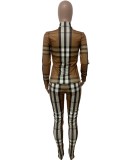 Winter Brown Plaid Print Shirt and Pants Wholesale Two Piece Sets