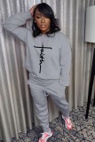 Winter Grey Print Shirt and Pants Two Piece Wholesale Jogger Suit