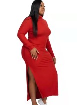 Vestido largo de talla grande con abertura lateral roja de invierno