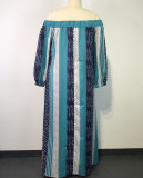 Fall Plus Size Stripe Print Off Shoulder Long Sleeve Maxi Dress