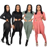 Winter Pink Knitting Side Slit Hood Top and Pants Wholesale Womens 2 Piece Sets