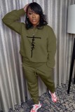 Winter Green Print Shirt and Pants Two Piece Wholesale Jogger Suit