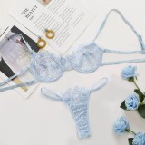 Sexy Blue Lace Hollow Out Bra and Panty Lingerie Set