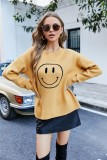 Winter Casual Yellow Smile EMO Round Neck Long Sleeve Pullover Sweater