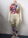 Winter Wholesale Casual Plus Size Printed Long Sleeve Tight Two Piece Pants Set