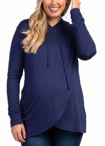 Winter Casual blauwe lange mouwen split zwangere hoodies
