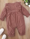 Winter Baby Girl Pink Ruffled Button Up Long Sleeve Romper