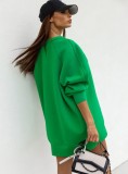 Winter Solid Green Round Neck Long Sleeve Oversize Pullover Top