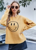 Зимний повседневный желтый пуловер с длинными рукавами и круглым вырезом с улыбкой EMO