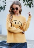 Winter Casual Yellow Smile EMO Round Neck Long Sleeve Pullover Sweater