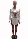Winter Sexy Christmas Printed Long Sleeve Split Tight Top and Match Pants Wholesale Women's Two Piece Sets