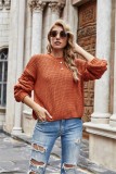 Winter Casual Solid Orange Round Neck Loose Long Sleeve Pullover Sweater