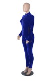 Winter Sexy Blue Zipper Velvet Long Sleeve Jumpsuit