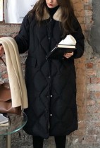 Casaco longo acolchoado de manga comprida com gola sherpa preta casual de inverno