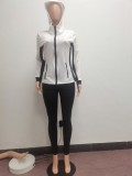 Winter Sportwear White Contrast Zipper With Hood Long Sleeve Top And Pant Tracksuit Vendors