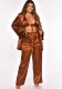 Fall Sexy Brown Long Sleeve Nigh Gown Bandage Bra And Pant Pajama Sets