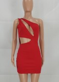 Party Solid Cut Out One Shoulder Sexy Mini Bodycon Dress