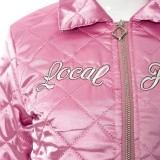 Winter Fashion Pink Turn Down Collar Print Long Sleeve Coat