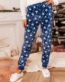 Winter Casual White Rabbit Print Round Neck Long Sleeve Top And Pant Pajama Two Piece Set