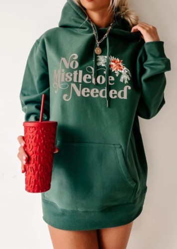 Wintermode hoodies met groene letters en lange mouwen