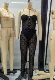 Fall Sexy Black Beaded Transparent Strapless Corset Jumpsuit