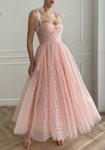 Zomer roze lovertjes bruiloft vintage band bruidsmeisje jurk