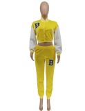 Spring Yellow Letter Print Baseball Jacket and Sweatpants Sportswear Vendors